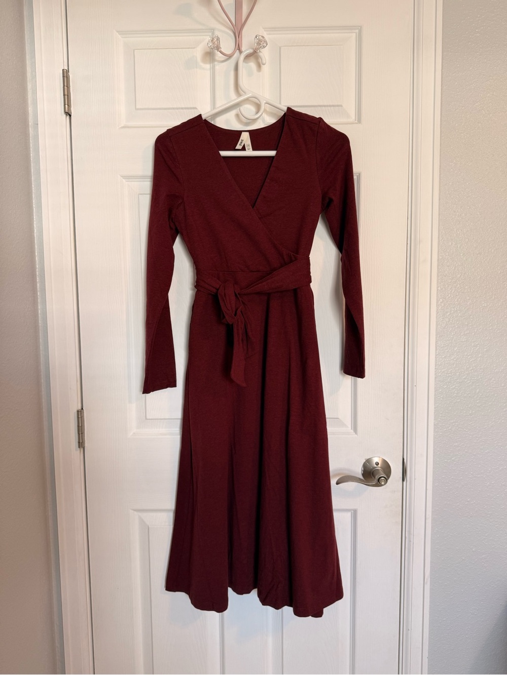 Pact Long-Sleeve Wrap Midi Dress in Wine